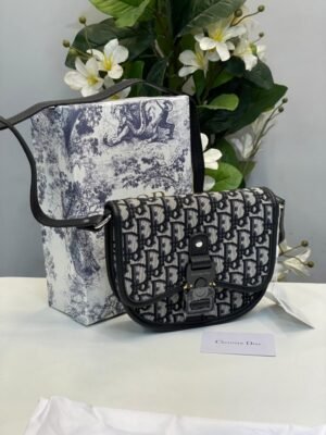 DIOR GALLOP MINI BAG WITH OG BOX (BEIGE-BLACK) CALFSKIN DETAILING