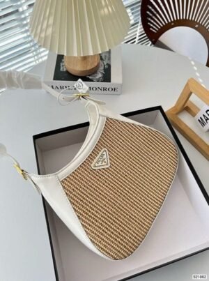 PRADA JUTE SHOULDER BAG WITH OG BOX & DUST BAG (WHITE)