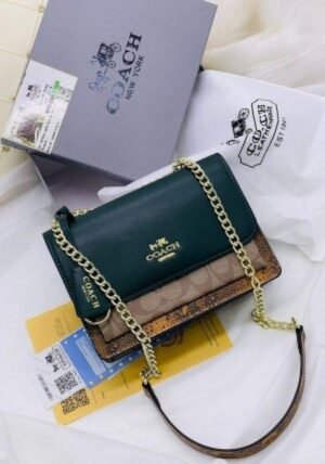 COACH KLARE CROSSBODY IN BLOCKED SIGNATURE CANVAS (GREEN) WITH BOX