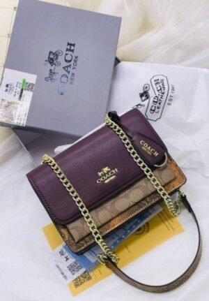 COACH KLARE CROSSBODY IN BLOCKED SIGNATURE CANVAS (BROWN) WITH BOX