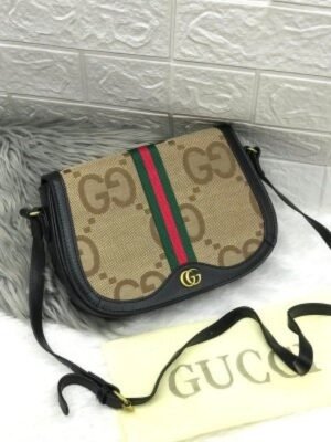 GUCCI OPHIDIA SADDLE FLAP SHOULDER BAG GG COATED WITH BOX