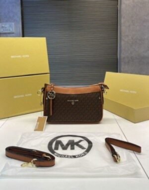 MICHAEL KORS JET SET MEDIUM LOGO SHOULDER SLING WITH OG BOX AND DUST BAG (BIEGE BROWN)