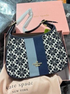 KATE SPADE NEW YORK FLOWER STRIPE SHOULDER BAG IN JACQUARD WITH OG BOX & DUST BAG