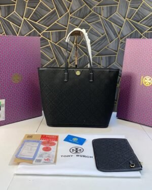 TORY BURCH SUPREME TOTE WITH OG BOX  ( BLACK )