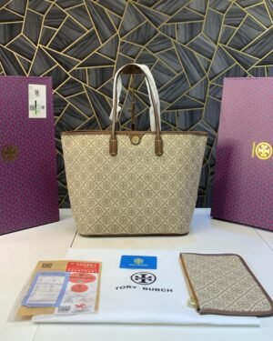 TORY BURCH SUPREME TOTE WITH OG BOX  ( CREAM )