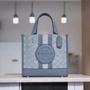 COACH DEMPSEY TOTE 22 IN SIGNATURE JACQUARD WITH STRIPE AND COACH PATCH WITH OG BOX & DUST BAG (BLUE - 5638)