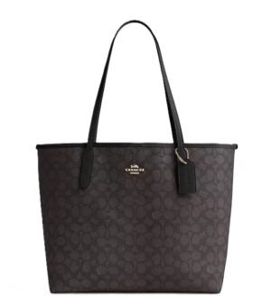 COACH SIGNATURE CITY TOTE BAG (DARK BROWN)