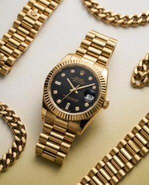 Rolee_x Oyester Perpetual Date Just Ladies Gold-Black
