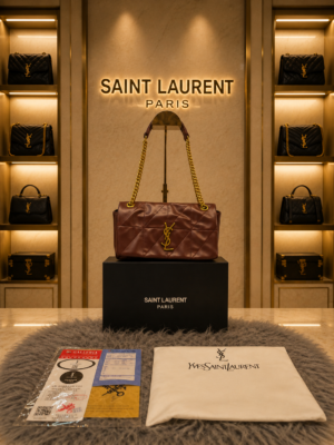 YSL SAINT LAURENT Grain De Poudre Matelasse Chevron Medium Monogram Satchel Black with box 6417