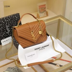 YSL SAINT LAURENT Grain De Poudre Matelasse Chevron Medium Monogram Satchel Black with box 6336