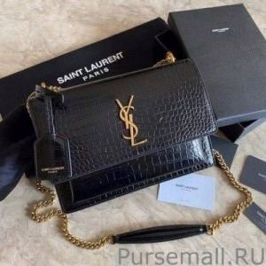 Ysl Saint Laurent Sunset shoulder bag features crocodile-embossed leather and signature gold-tone YSL hardware With Box premium quality 6616